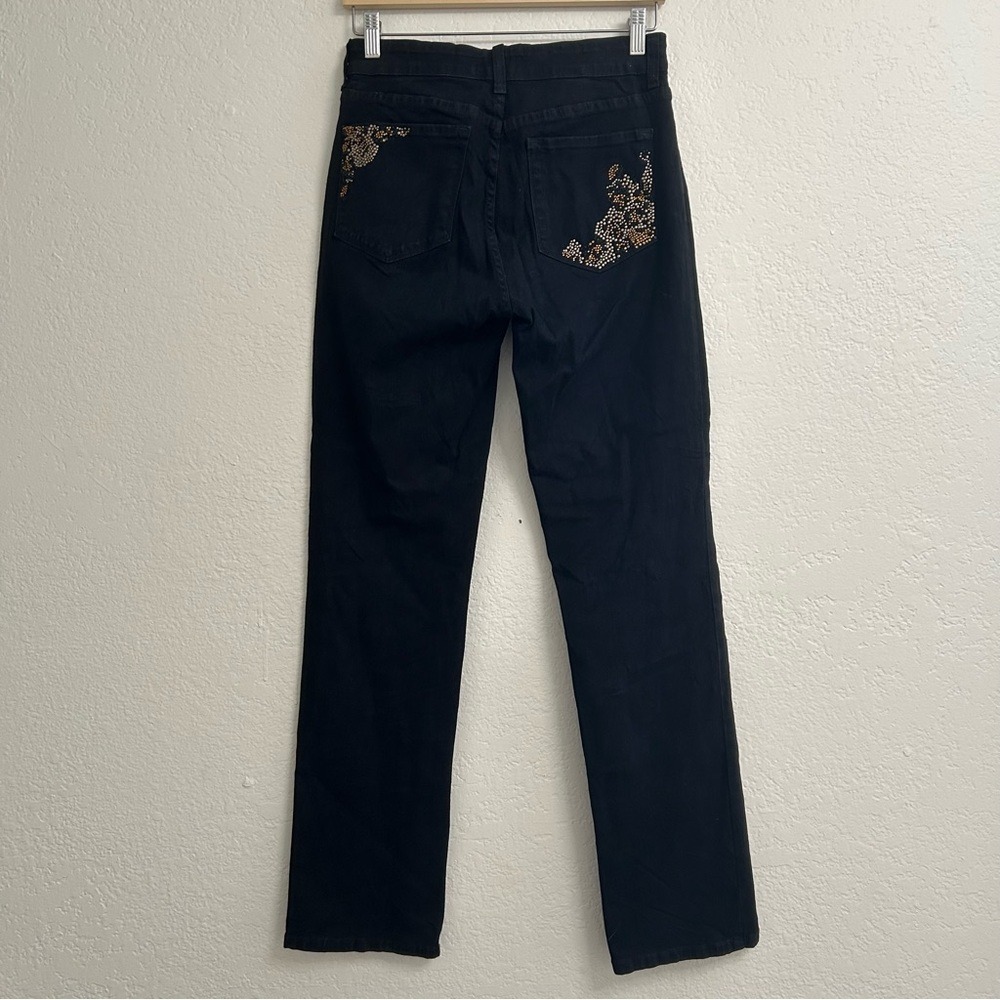 NYDJ Black Straight Leg Jeans Size 6 • Studded Back Pocket • USA Made